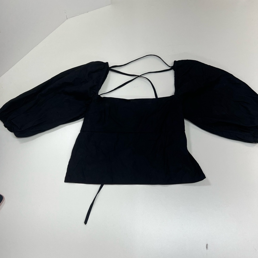 Reformation Open Back Puff Sleeve Lace Up Blouse Top in Black Size XS/S - Picture 5 of 10